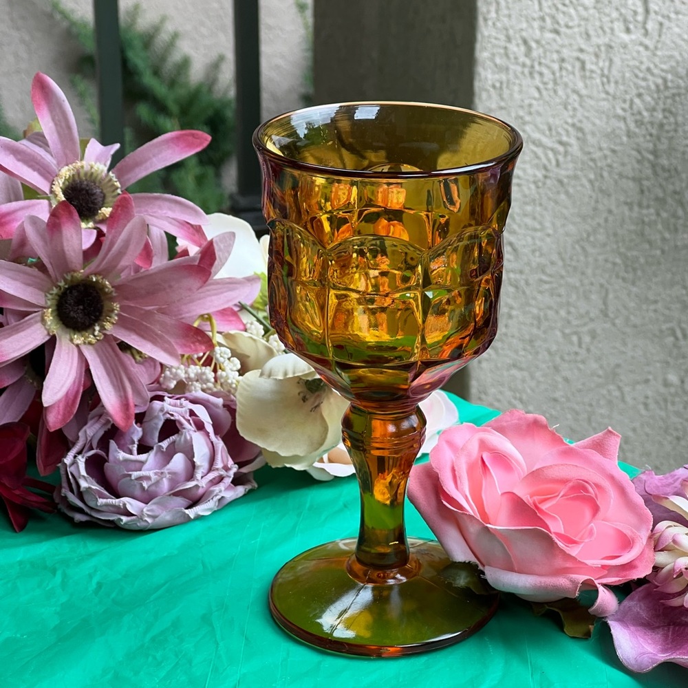 Indiana Tiara Amber Glass  Drinkware Goblet 3 1/2" x 7”Vng Great …